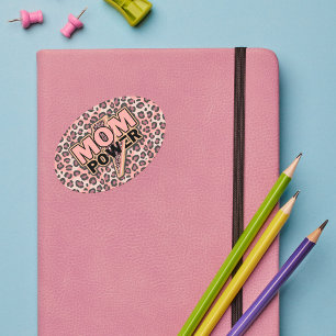 Mom Power Pink Leopard Print Oval Sticker