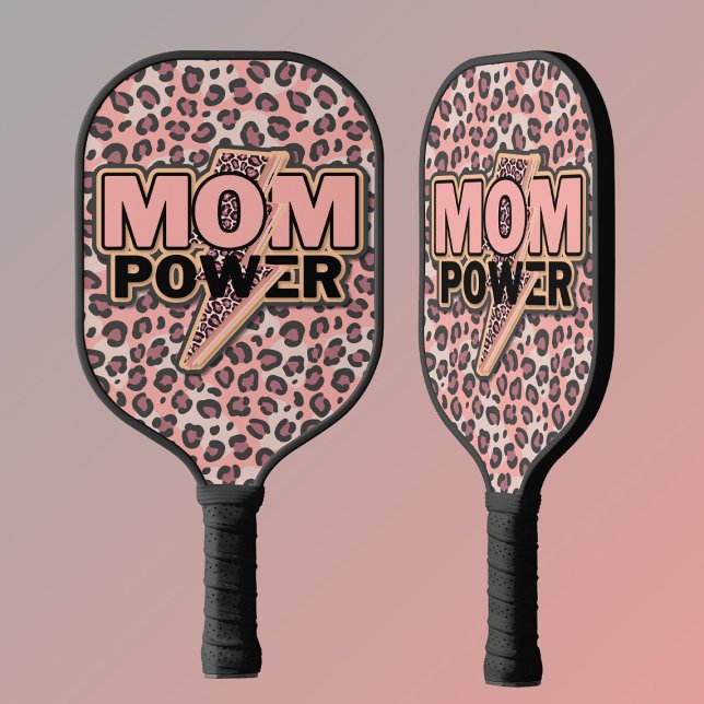 Mom Power Pink Leopard Print Pickleball Paddle (Creator Uploaded)