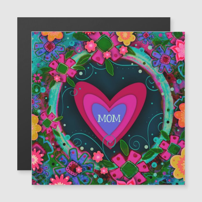 Mom Pretty Floral Hearts Unique Magnetic Card (Front/Back)