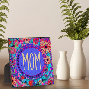 Mom Pretty Floral Pink Whimsical Plaque