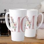 MOM Pretty Pink Floral Letter Typography Latte Mug<br><div class="desc">Pretty white latte mug for your mom which simply reads "MOM". The watercolor floral lettering is designed in pink glitter with pretty bouquets. The pretty flowers decorate each letter and are pink and ivory with green - blue foliage. A bold statement design with oodles of feminine style. Please browse our...</div>