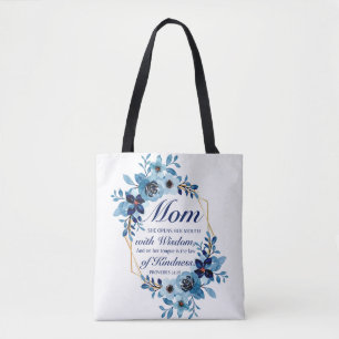 Mom - Proverbs 31:26 Mother's Day Scripture Floral Tote Bag