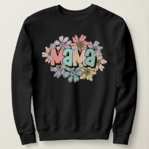 Mom Pullover Black Retro Mama Floral Sweatshirt