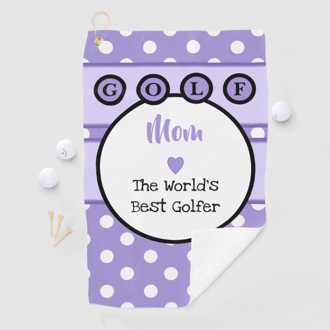Mom purple and lilac with stripes and polka dots golf towel (InSitu)