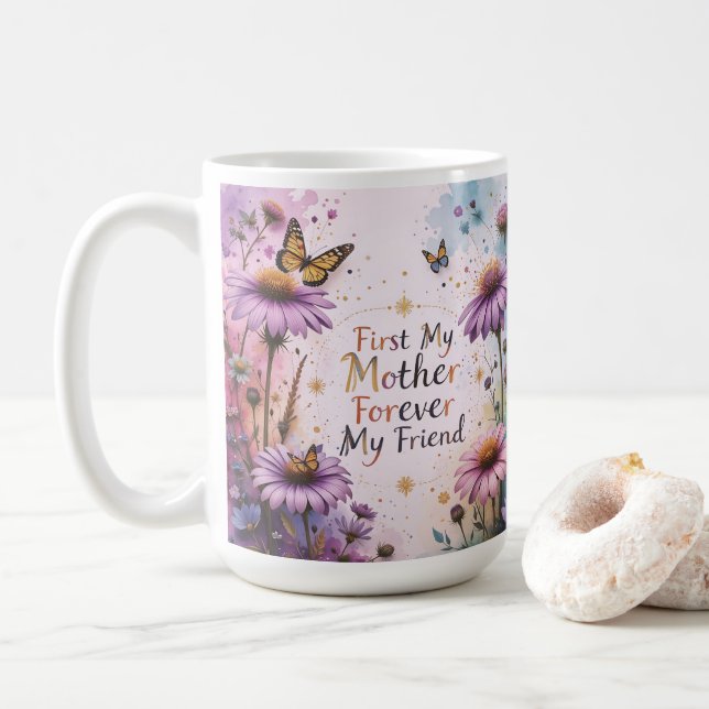 MOM Purple Echineceas Butterflies Coffee Mug (With Donut)
