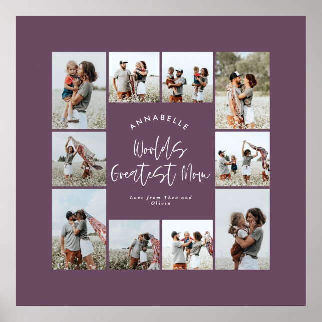 Mom purple elegant modern minimal photo collage poster (Front)