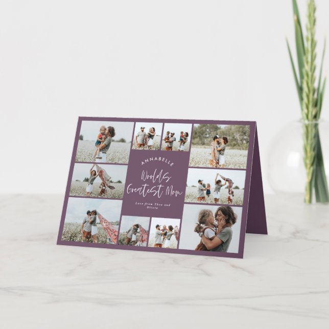 Mom purple elegant modern minimal photo collage thank you card (Front)