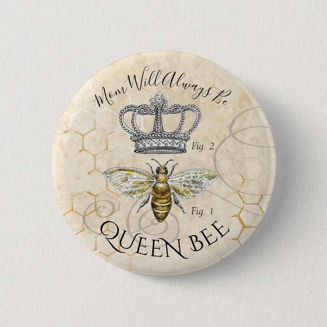 Mom Queen Bee 2 Inch Round Button (Front)