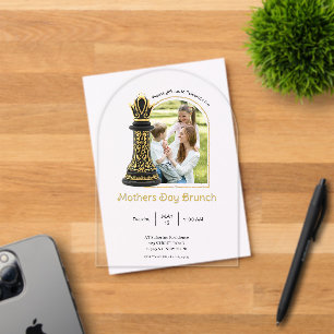 MOM Queen of my life, Golden Script Black Chess  Acrylic Invitations