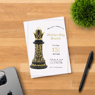 MOM Queen of my life, Golden Script Black Chess  Acrylic Invitations