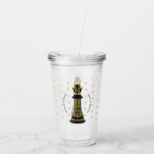 MOM Queen of my life, Golden Script Black Chess  Acrylic Tumbler
