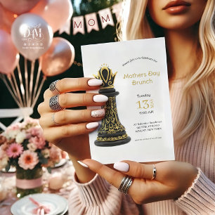 MOM Queen of my life, Golden Script Black Chess Invitation