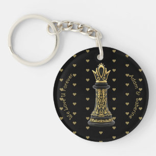 MOM Queen of my life, Golden Script Black Chess  Keychain