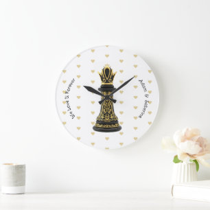 MOM Queen of my life, Golden Script Black Chess Large Clock