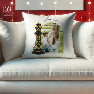MOM Queen of my life, Golden Script Black Chess  Throw Pillow