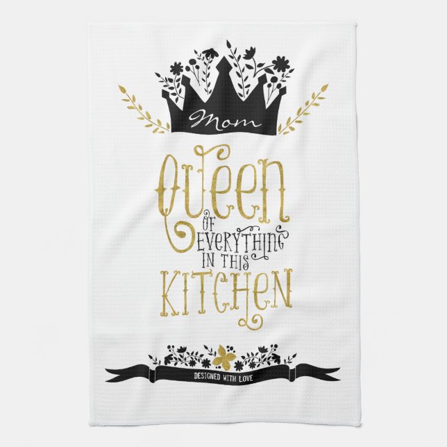 Mom - Queen of the Kitchen | Gold Glitter Kitchen Towel (Vertical)