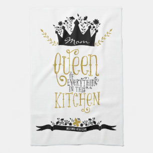 Mom - Queen of the Kitchen   Gold Glitter Towel