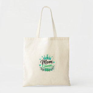 Mom Queen Teal Crown Floral Tote Bag