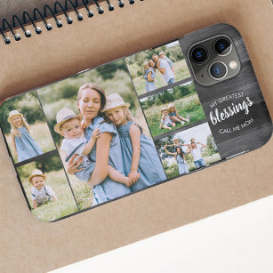 Mom Quote 6 Photo Collage Rustic Grey Case-Mate iPhone Case