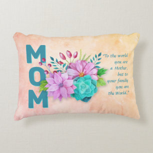 Mom Quote and Watercolor Floral on Marble Accent Pillow