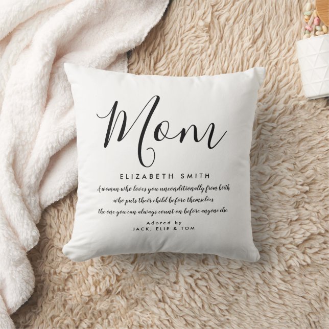 Mom Quote Elegant Black and White Throw Pillow (Blanket)