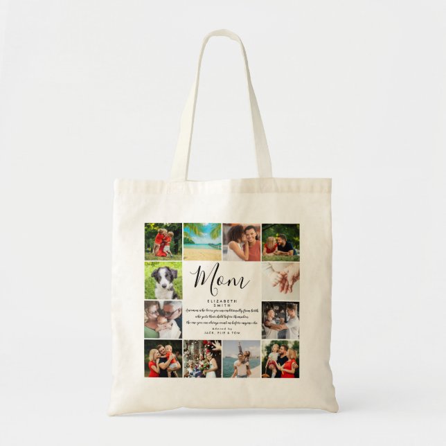 Mom Quote Modern Script 12 Photo Collage Tote Bag (Front)