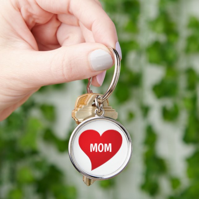 Mom red big heart cute modern graphic chic  keychain (Hand)