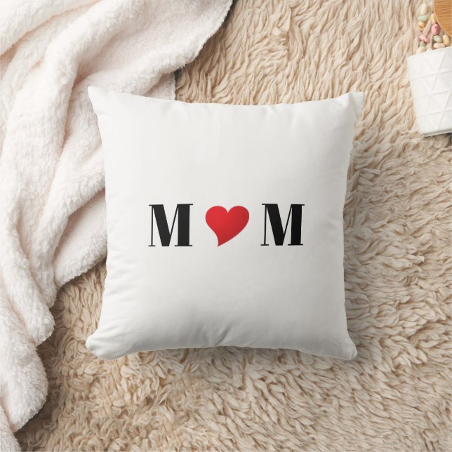 Mom red heart modern typography cute keepsake throw pillow (Blanket)
