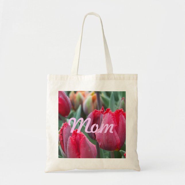 Mom Red Tulip Tote Bag (Front)