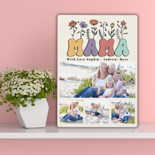 Mom Retro Floral Collage Photos of Children Plaque