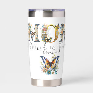Mom rooted in faith floral butterfies insulated tumbler