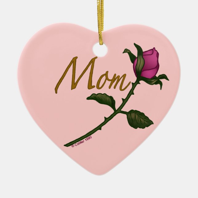 Mom Rose Rosebud  Ceramic Ornament (Front)