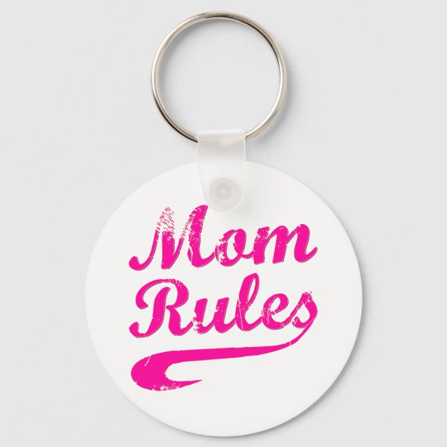 Mom Rules Funny Saying Keychain (Front)