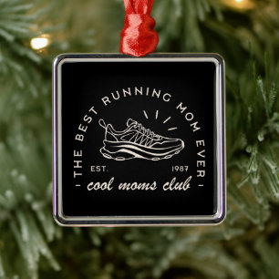 Mom run club running marathoner aesthetic black metal ornament