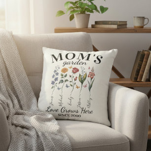 Mom’s Garden Watercolor Flowers Home Decor Throw Pillow