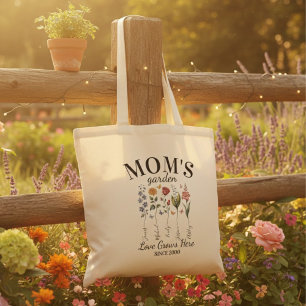 Mom’s Garden Watercolor Flowers Love Grows Here Tote Bag