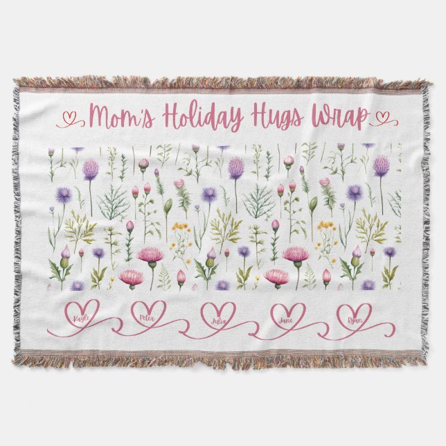 Mom’s Holiday Hugs Wrap – Seamless Wildflower Edit Throw Blanket (Front)