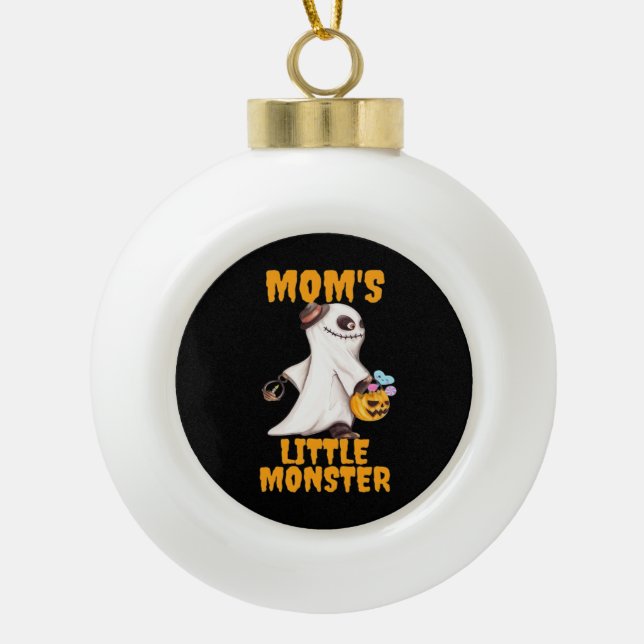 Mom’s Little Boo Monster Funny Graphic Ceramic Ball Christmas Ornament (Front)
