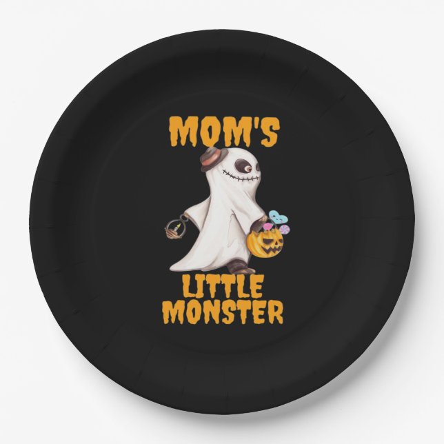 Mom’s Little Boo Monster Funny Graphic Paper Plate (Front)