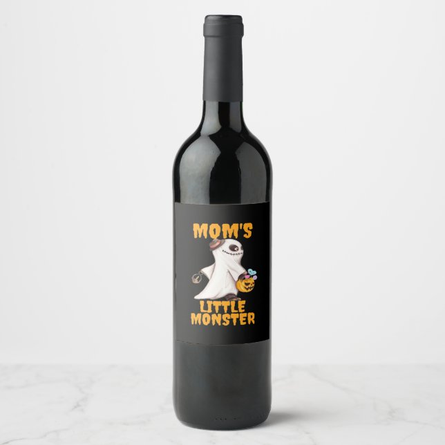Mom’s Little Boo Monster Funny Graphic Wine Label (Front)