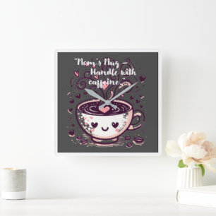 "Mom’s Mug – Handle with caffeine." Square Wall Clock