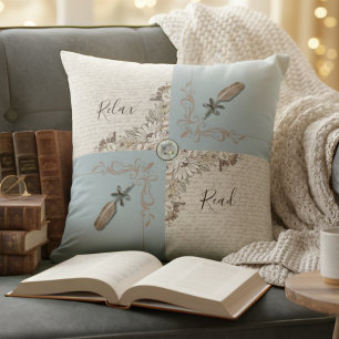 Mom’s Reading Nook Antique Blue Decorative Throw Pillow