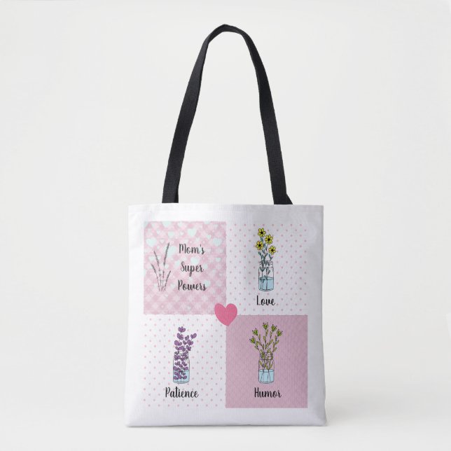 Mom’s super power charming floral pink tote bag (Front)