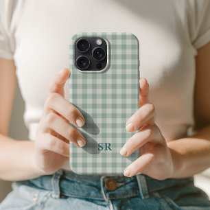 Mom Sage Green Gingham Bridesmaid Initial Name iPhone 15 Pro Max Case