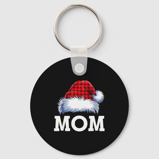 Mom Santa Red Plaid Christmas Family Matching Paja Keychain (Front)