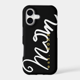 Mom Script Est. Year Keepsake Black White Gold
