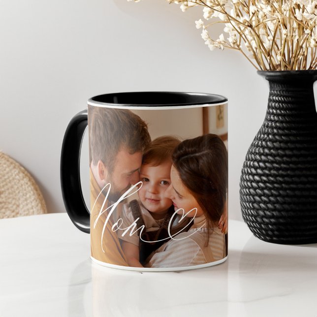 Mom Script Heart Grateful for Every Moment Photo Mug (Mum Script Heart Grateful for Every Moment Photo Mug)