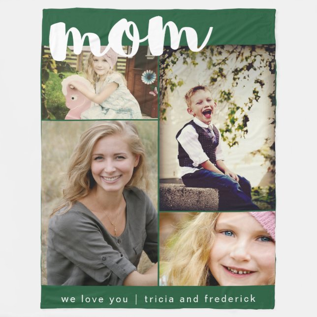 Mom Script Photo Collage Fleece Blanket (Front)