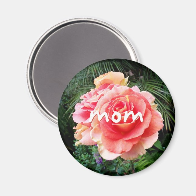 Mom script pink rose flower photography modern magnet (Front/Back)