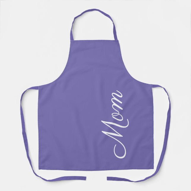 Mom Script Purple White Kitchen Apron (Front)